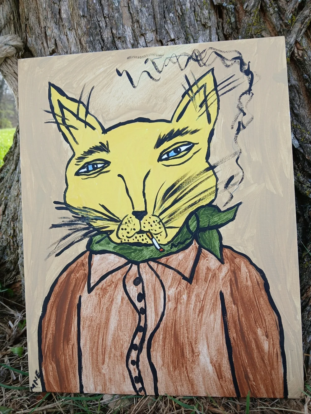 Smoking Cat Painting Folk Art - Picture 7 of 10